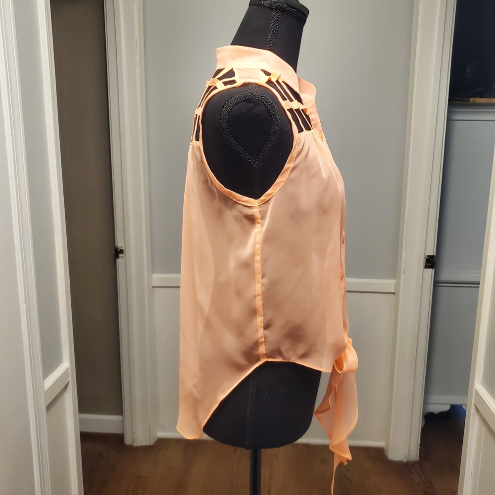 Poof Couture Sheer Neon Orange Sleeveless Open Lattice Top Size S *FLAW* - Picture 4 of 10
